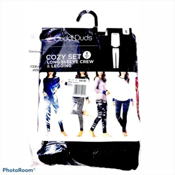 SOLD Cuddl Duds Womens Green Cozy Long Sleeve Crew and Leggings PJS Set Sz S NWT - Picture 2 of 6